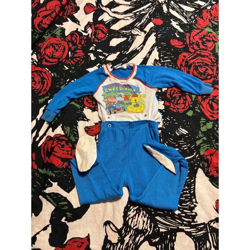 Vintage Carters Outback Expedition Blue Footed Pajamas 2 Piece Snap Set 2YR USA
